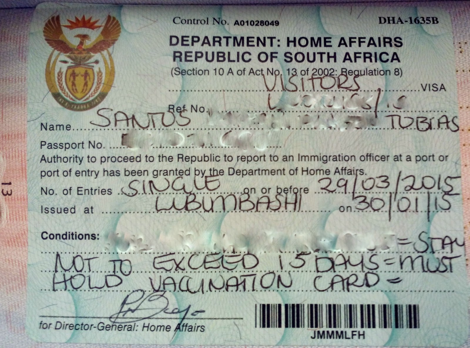 Visa For Travel To South Africa 86